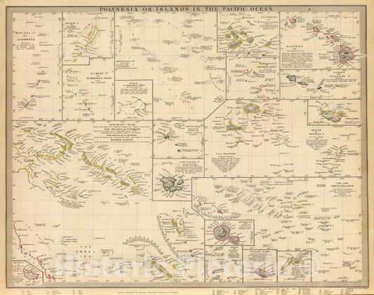 Historic Map : 1840 Polynesia. - Vintage Wall Art