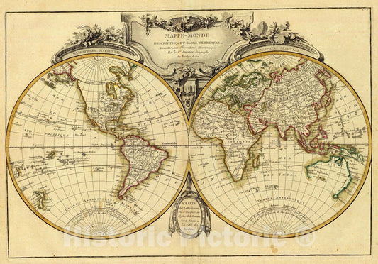 Historic Map : 1782 Mappe-monde. - Vintage Wall Art