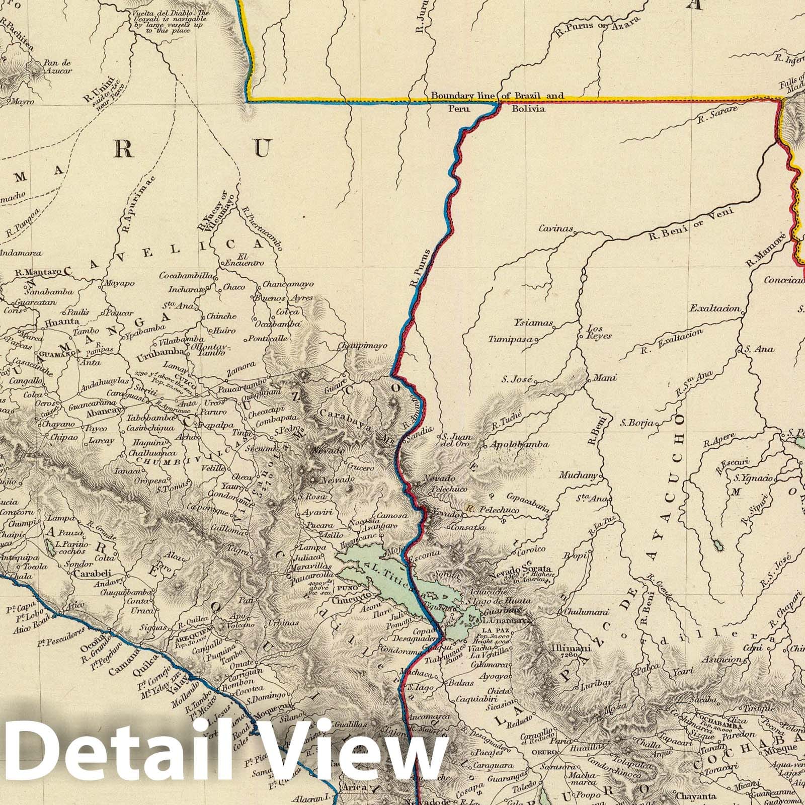 Bolivia, Peru, and Brazil - Geologic Map, 1842 - Historical Map Reproduction