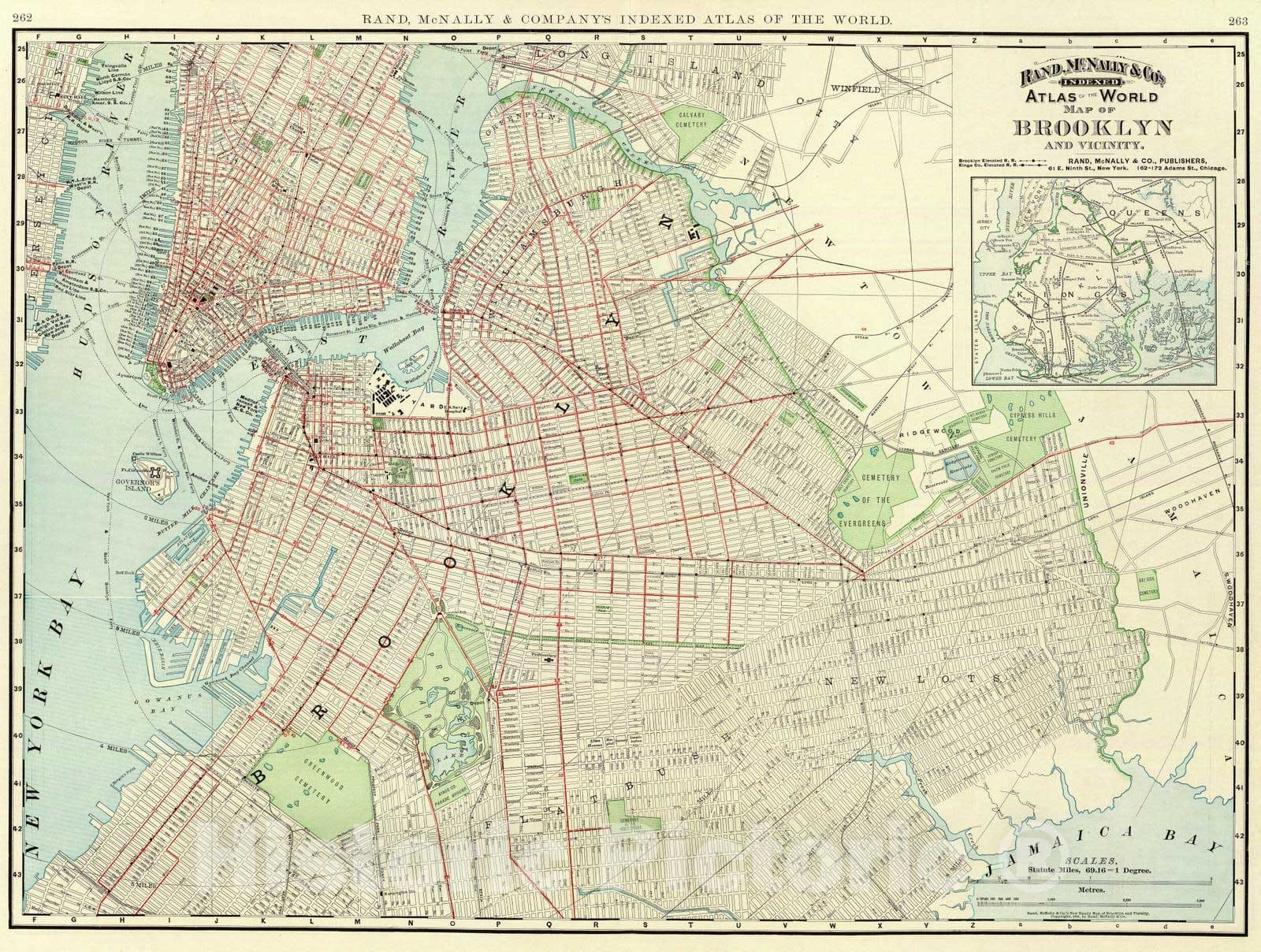Historic Map : 1897 Brooklyn & vicinity. - Vintage Wall Art