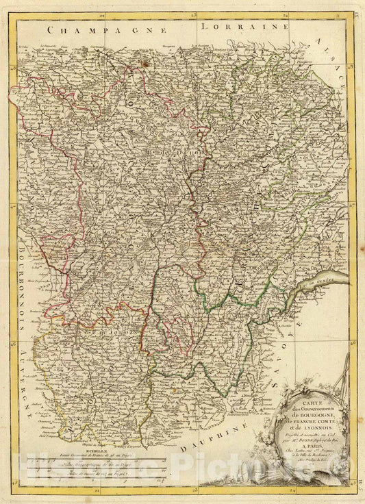 Historic Map : France, 1771 Bourgogne, Franche Comte, Lyonnois. , Vintage Wall Art
