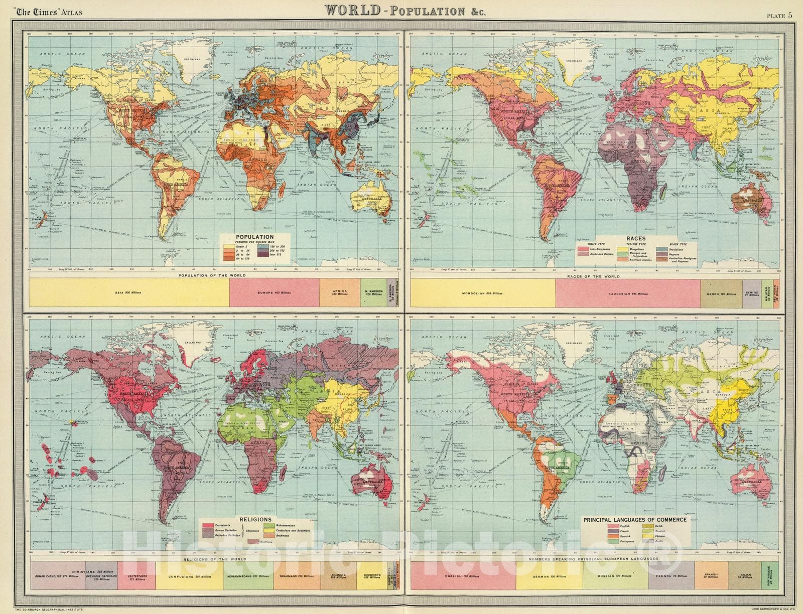 Historic Map : 1922 World - population &c. - Vintage Wall Art