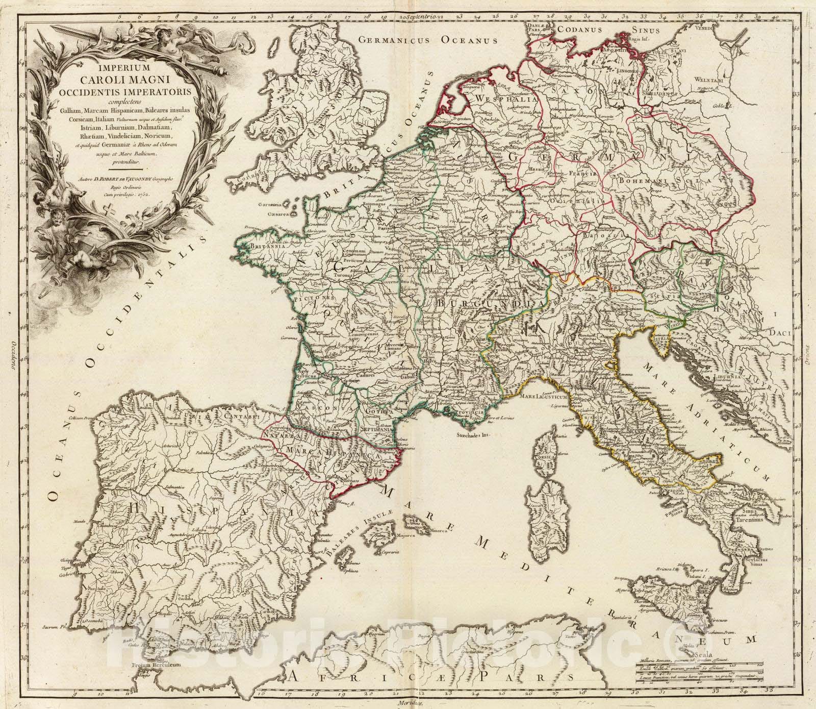 Historic Wall Map : 1752 Imper. Caroli Magni. - Vintage Wall Art