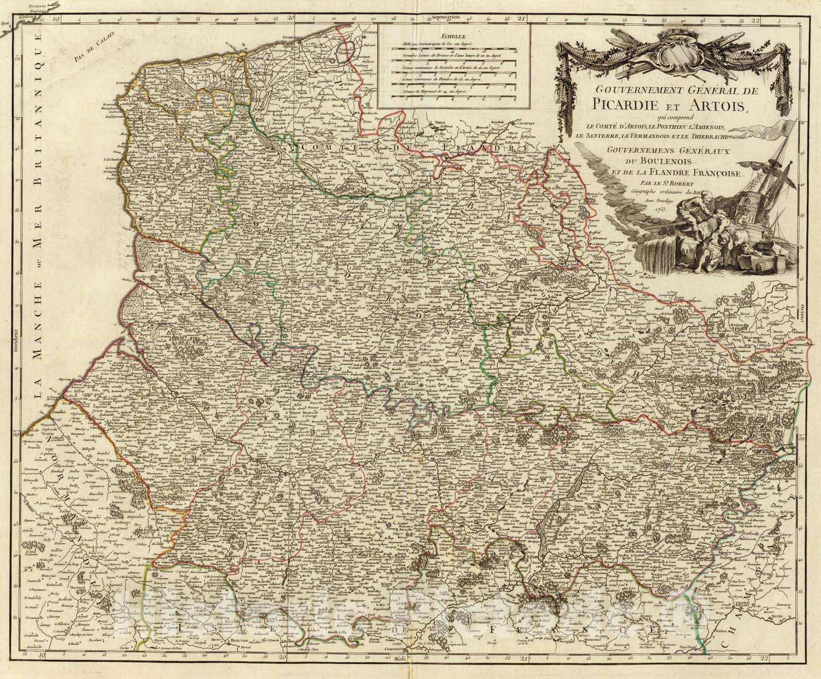 Historic Map : France, 1753 Picardie, Artois, Flandre Francoise. , Vintage Wall Art