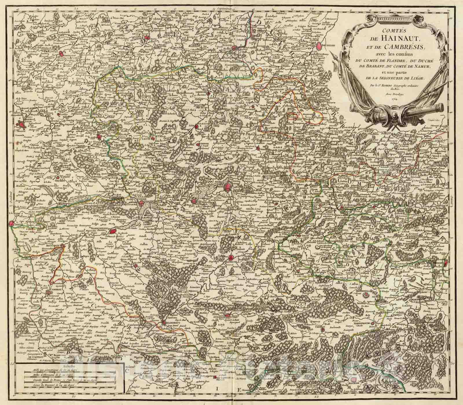 Historic Map : Belgium; France, 1754 Hainaut, Cambresis. , Vintage Wall Art