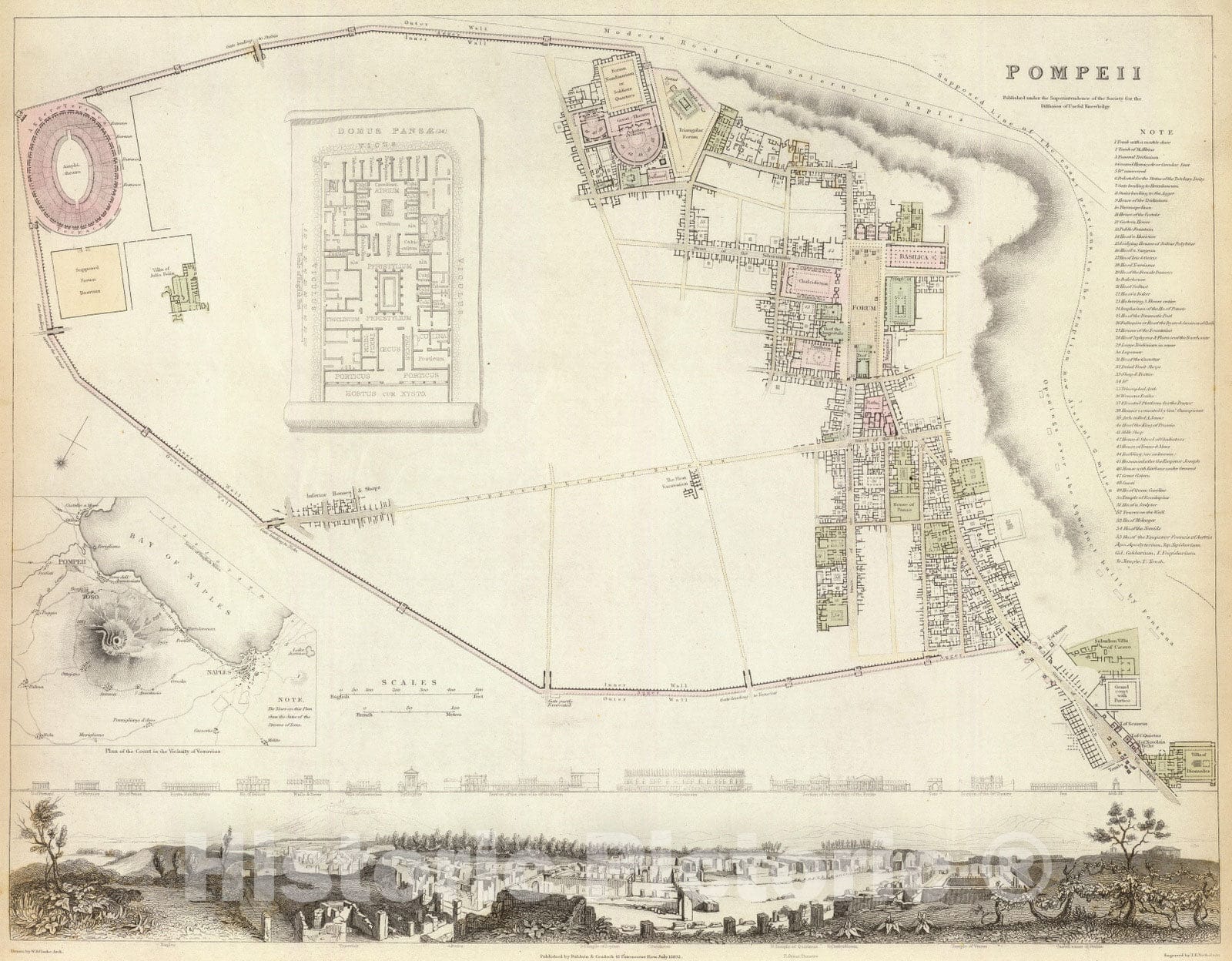 Pompeii, Italy - Geologic Map, 1832 - Historical City Plan Print
