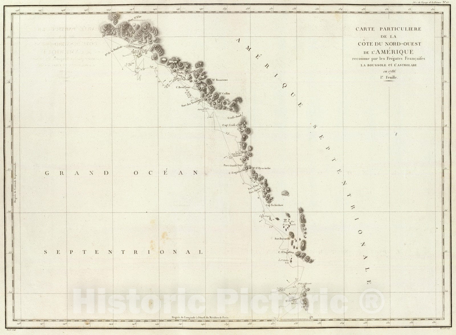 Historic Map : Alaska, 1797 Cote N.O. de l'Amerique. 1. , Vintage Wall Art