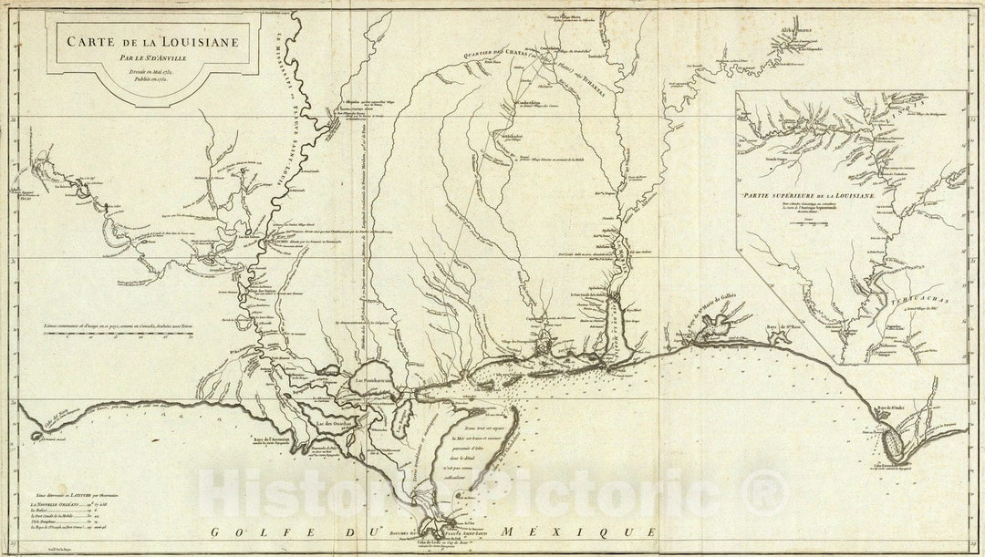 Historic Map : United States, Alabama, 1752 Carte de la Louisiane. , Vintage Wall Art