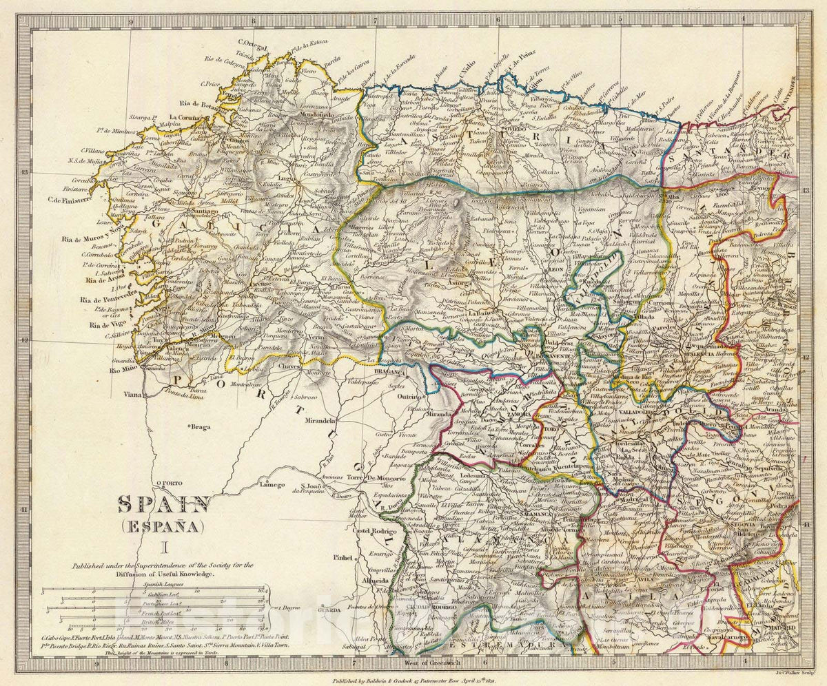 Historic Map : 1831 Spain. Espana I. - Vintage Wall Art