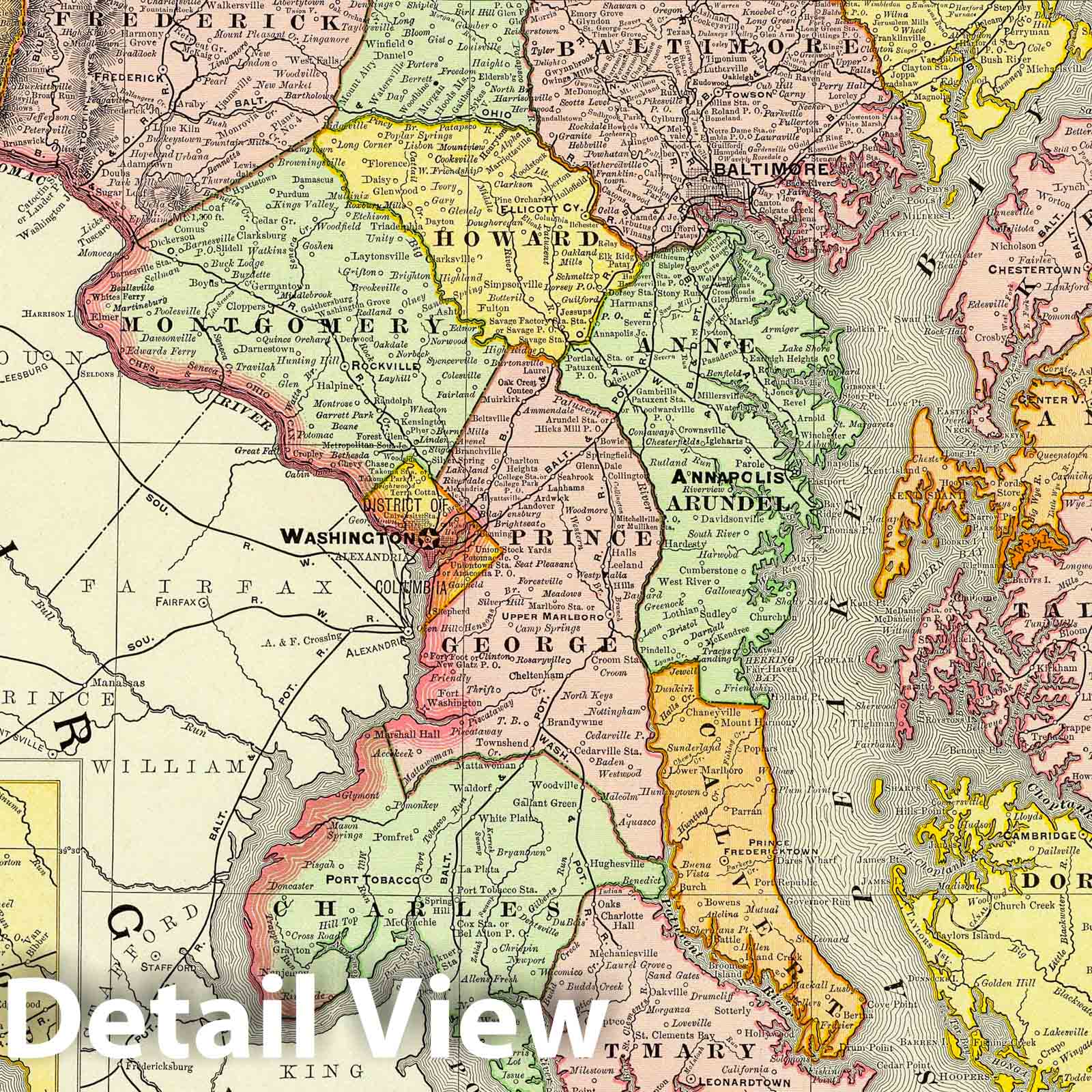 Maryland and Delaware 1897 Historical Map Print