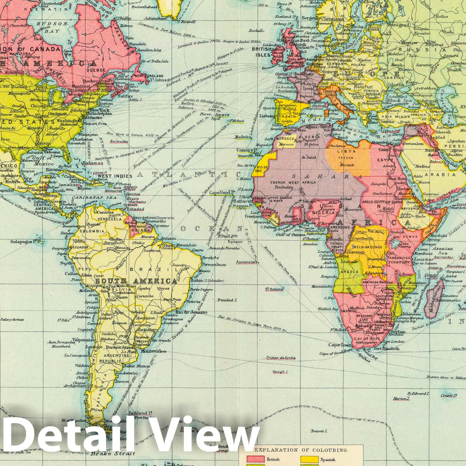 World - Survey Map, 1922 - Times Atlas Historical Map Print