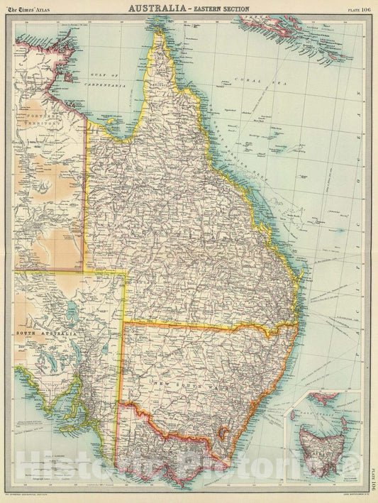 Historic Map : 1922 Australia - eastern section. - Vintage Wall Art