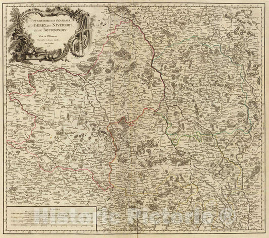 Historic Map : France, 1753 Berry, Nivernois, Bourbonois. , Vintage Wall Art