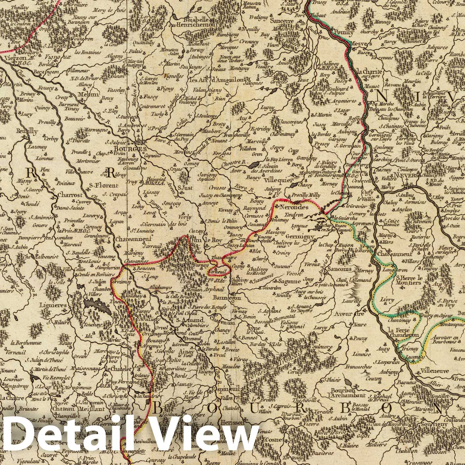 Berry, Nivernois, and Bourbonnais, France - Postal Map, 1753