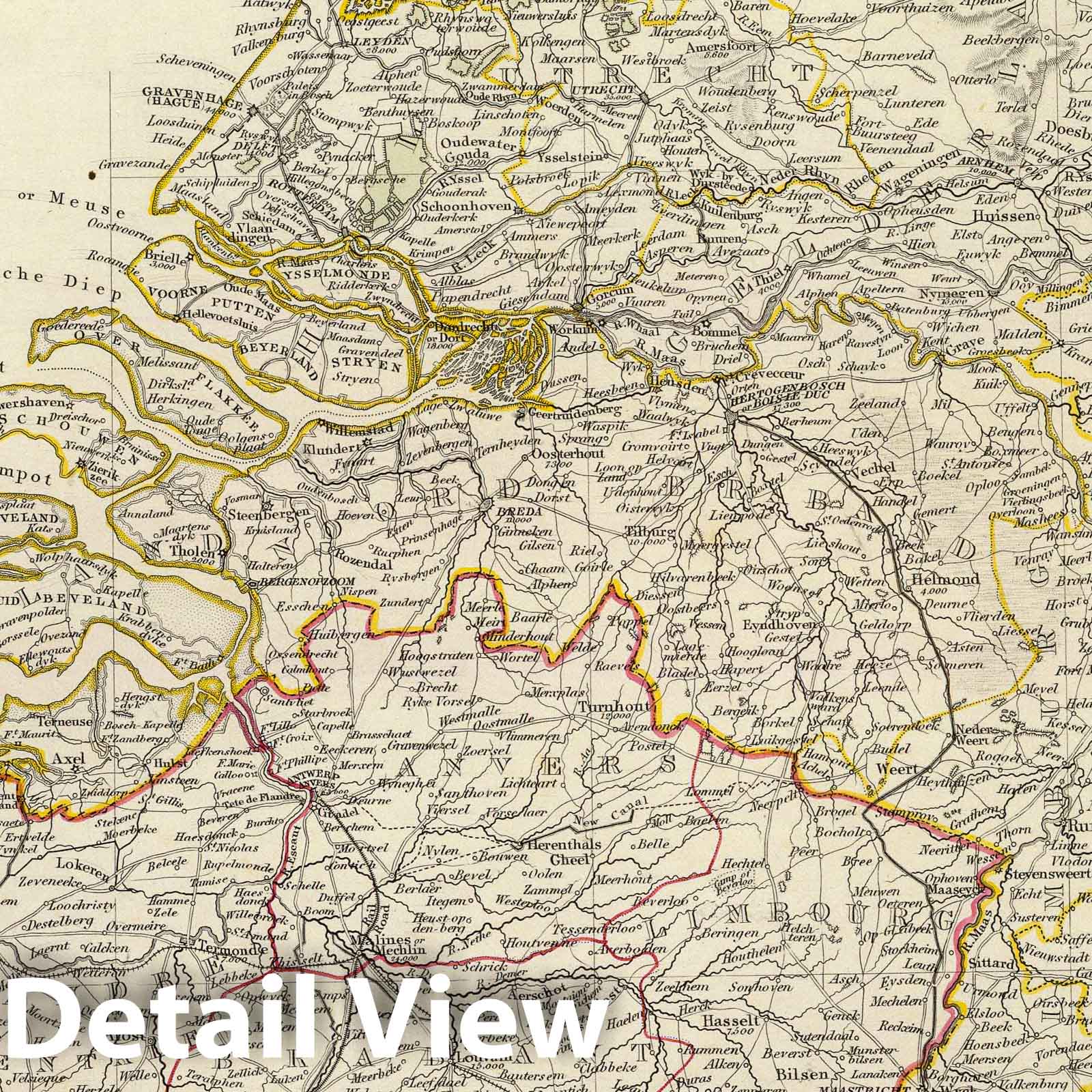 The Netherlands and Belgium - Railroad Map, 1843
