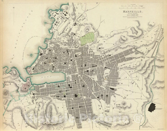 Historic Map : France , Marseille France, 1840 Marseille. , Vintage Wall Art