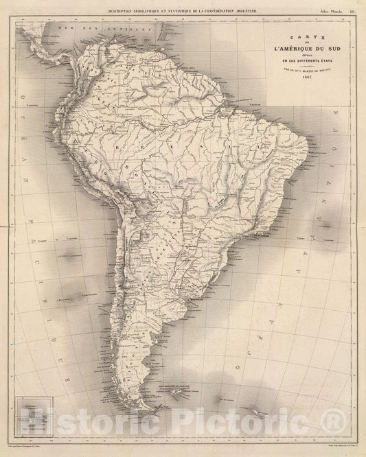 Historic Map : National Atlas - 1873 Carte de l'Amerique du Sud. - Vintage Wall Art