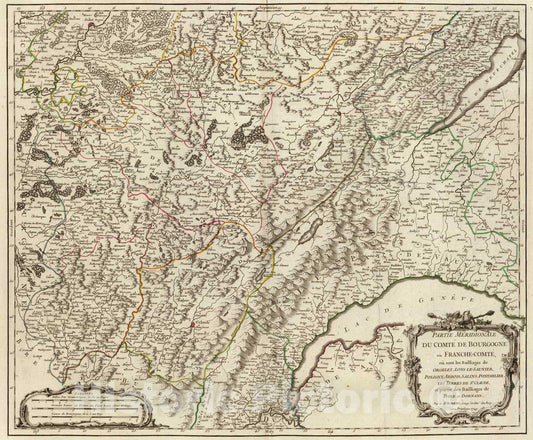 Historic Map : France, 1749 Comte de Bourgogne sud. , Vintage Wall Art