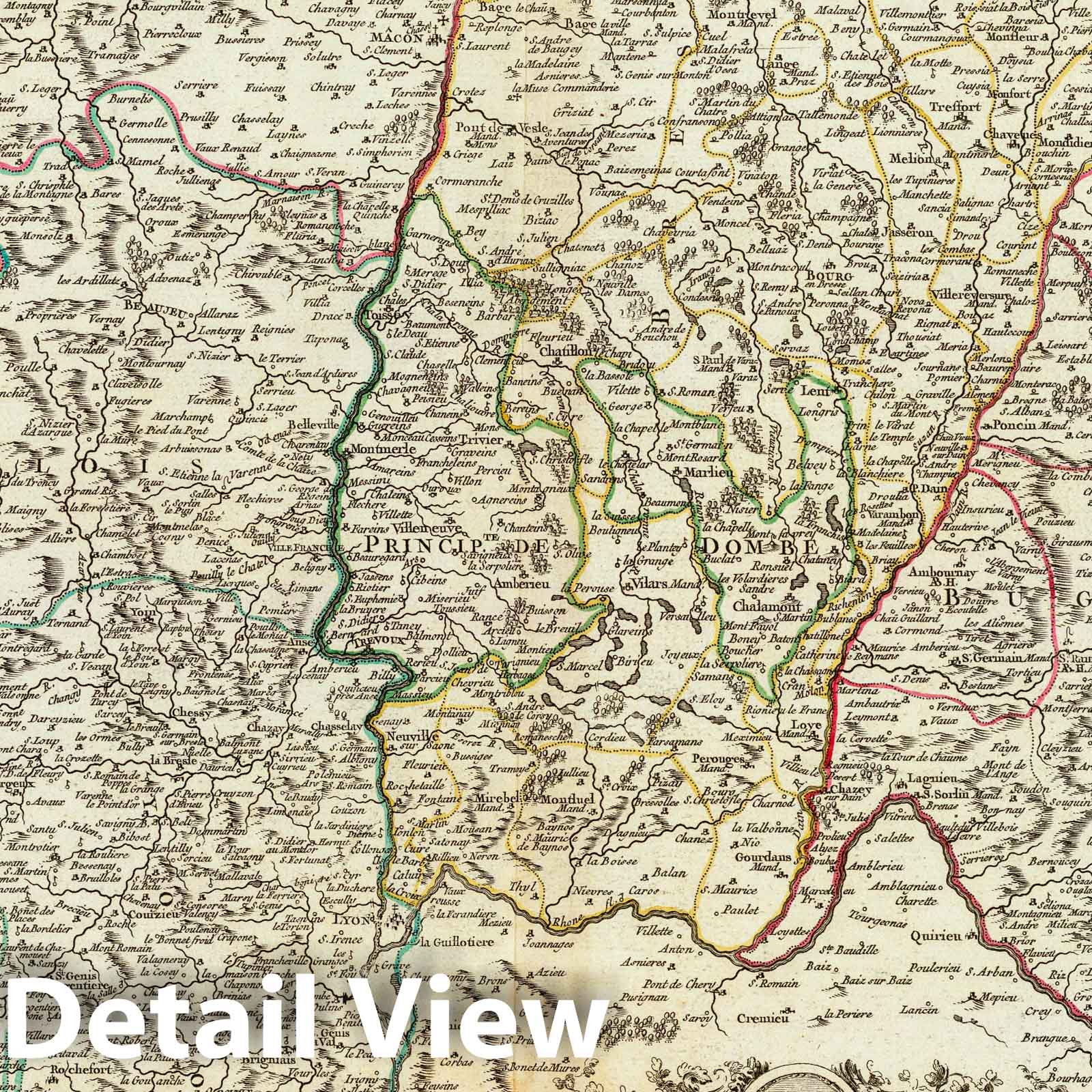 Southern Burgundy, Lyonnais, France - Postal Map, 1752