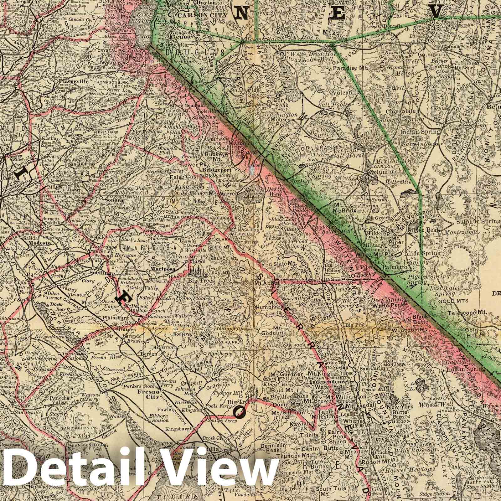 California and Nevada - Railroad Map, 1879 - Historical Map Print
