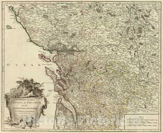 Historic Map : France, 1753 Poitou, Aunis, Saintonge-Angoumois. , Vintage Wall Art