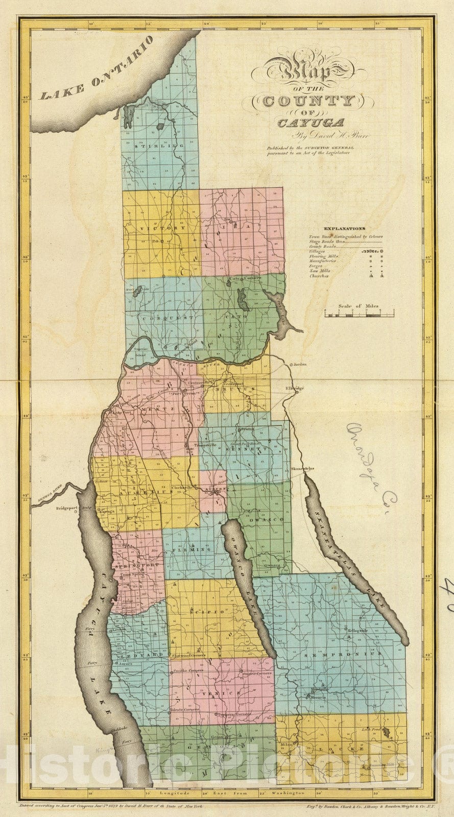 Historic Map : 1829 Cayuga County. - Vintage Wall Art