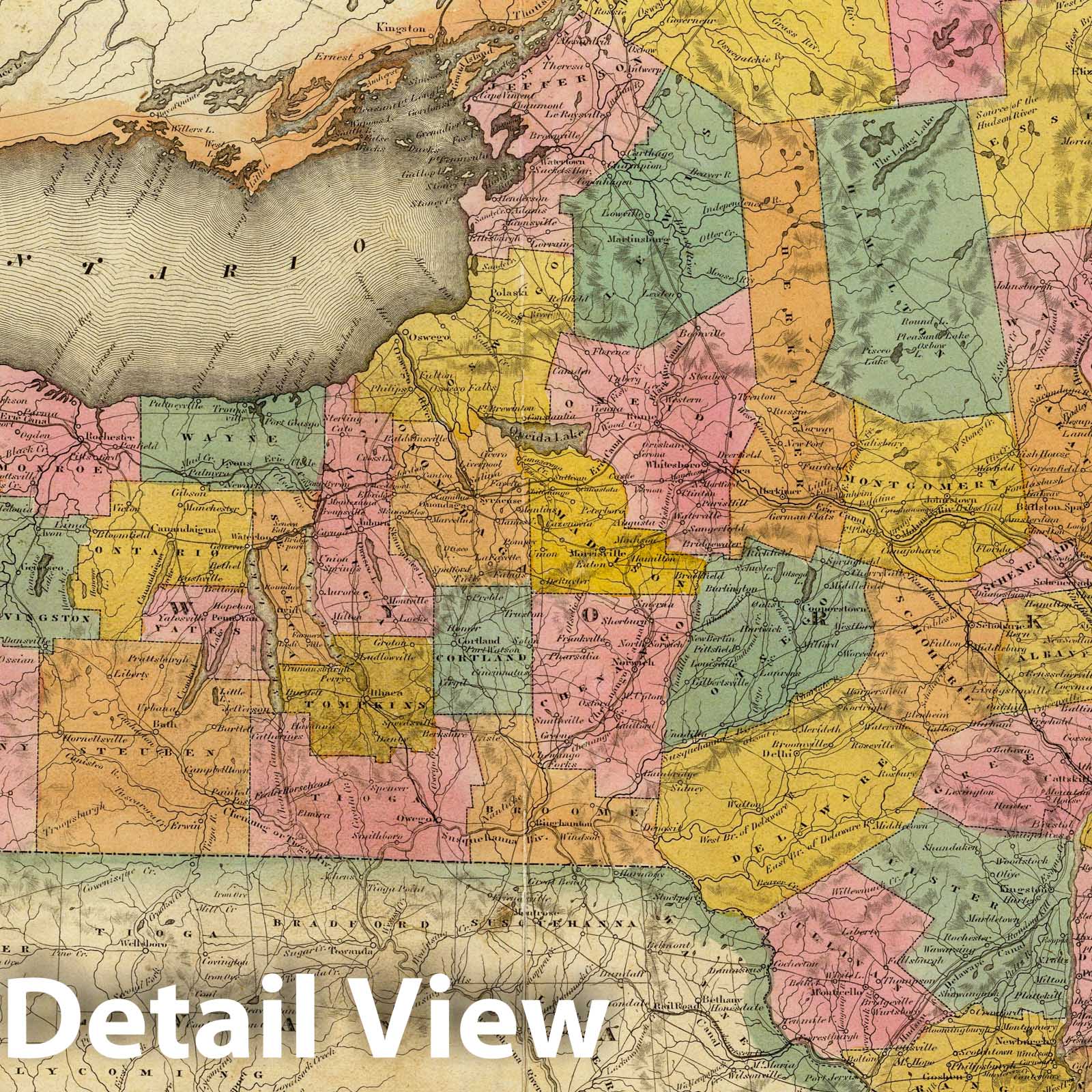 New York and Surrounding Country - Canal Map, 1832 - Historical Map Print
