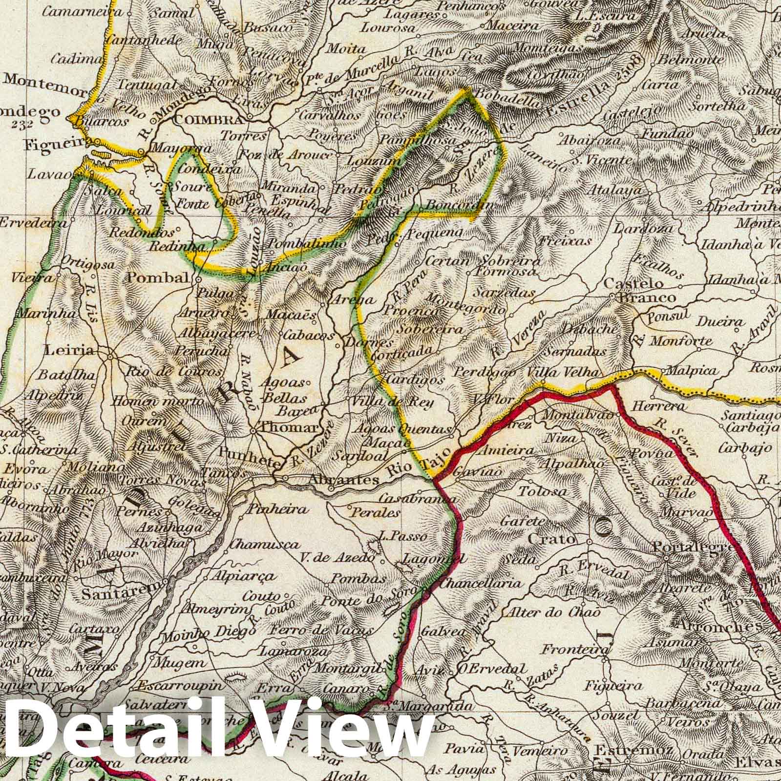 Portugal - Geologic Map, 1831 - Hand-Colored Historical Map Print