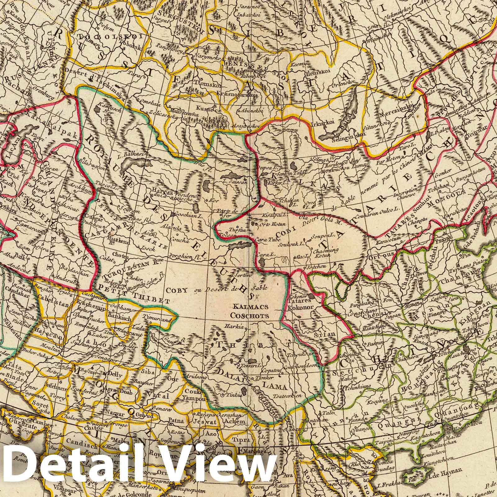 Asia - Postal Map, 1750 - Hand-Colored Historical Map Reproduction