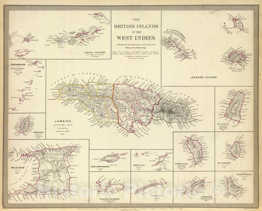 Historic Map : 1835 The British Islands in the West Indies  : Vintage Wall Art