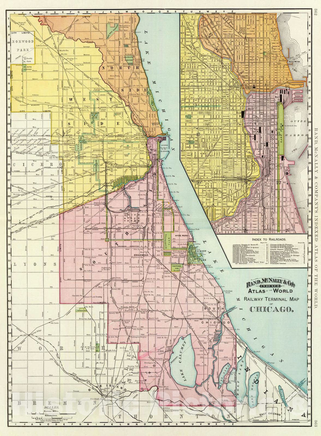 Historic Map : 1897 Chicago railway terminal map. - Vintage Wall Art