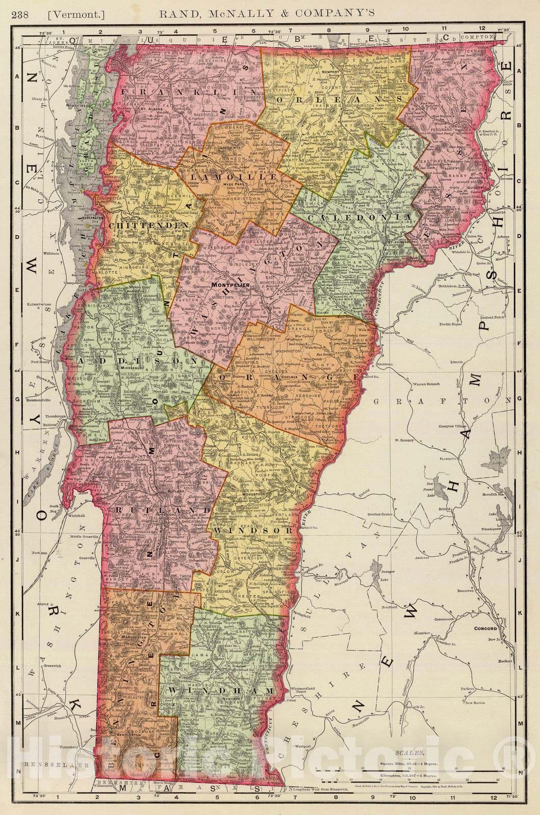 Historic Map : 1897 Vermont. - Vintage Wall Art