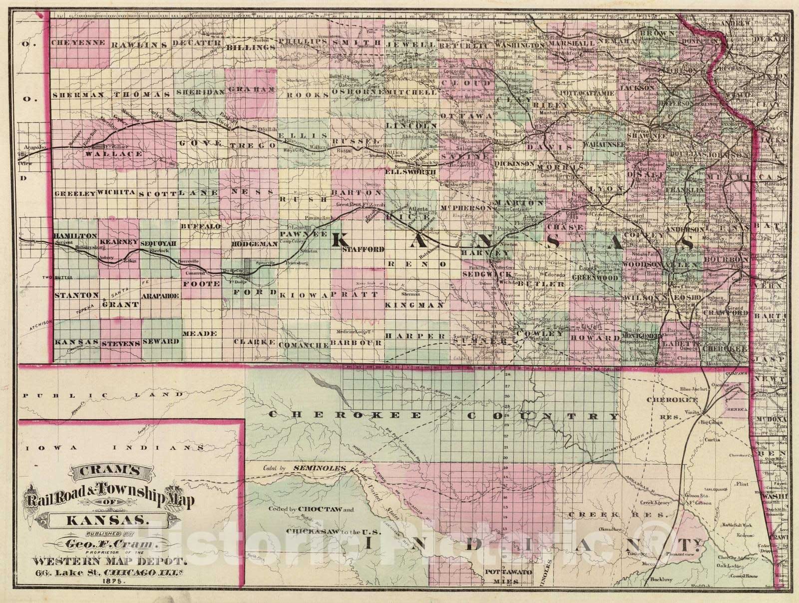 Historic Wall Map : National Atlas - 1875 Kansas. - Vintage Wall Art