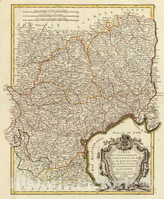 Historic Map : France, 1787 Languedoc, Foix, Roussillon, Guienne. , Vintage Wall Art