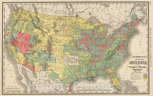 Historic Map : 1897 United States population increase 1880-1890. - Vintage Wall Art