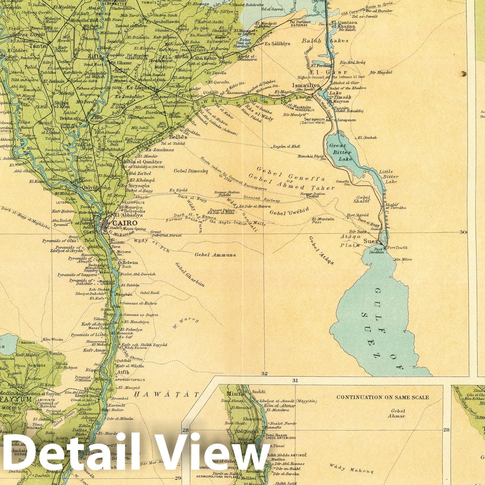 Lower Egypt Map 1922 - Times Atlas Survey Map - Cairo, Port Said, Suez