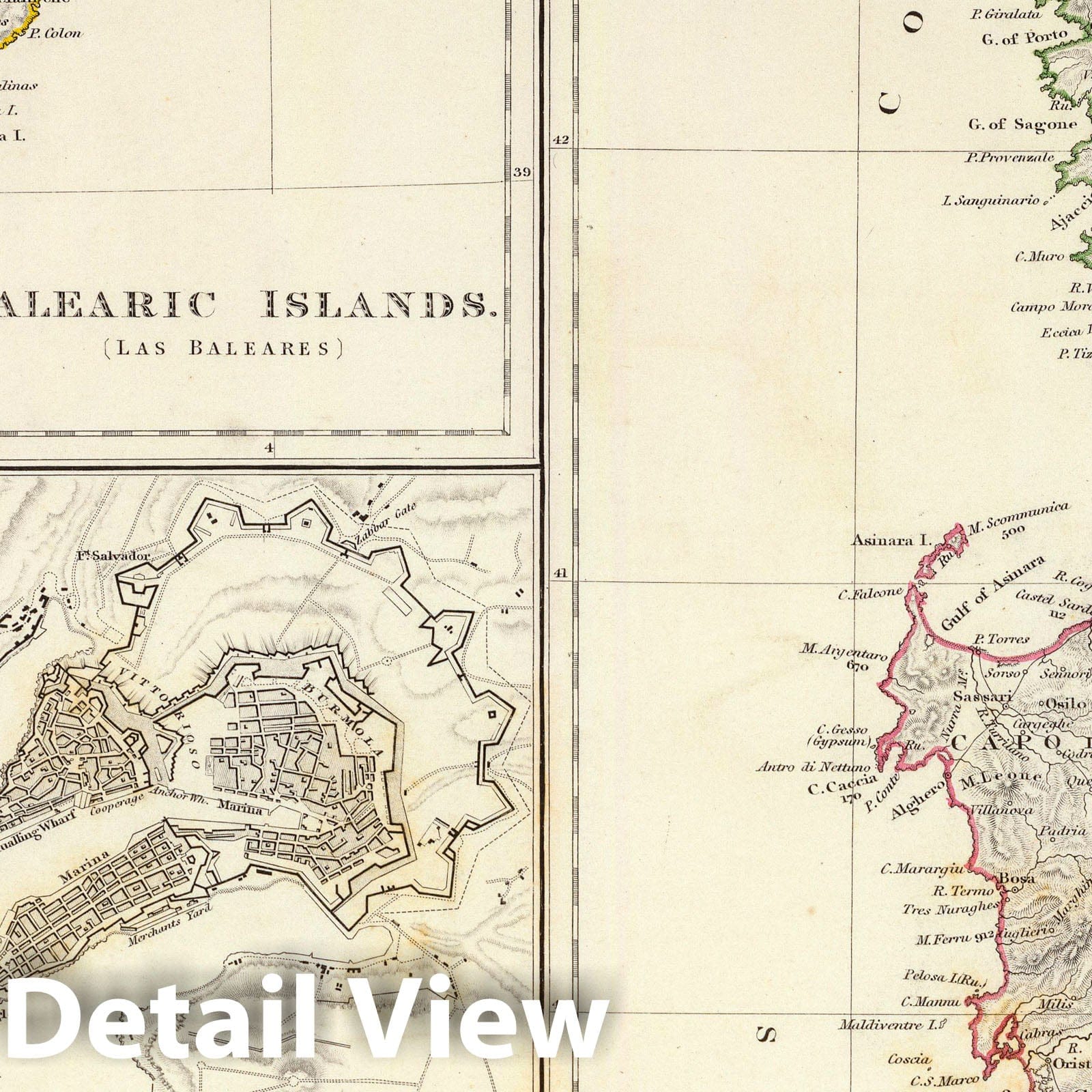 Corsica, Sardinia, Balearic Islands & Valletta - 1831 Historical Map Print