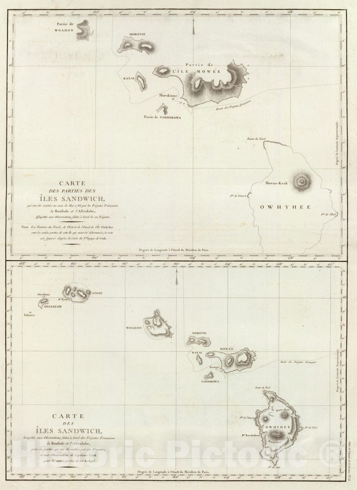Historic Map : Hawaii, 1797 Iles Sandwich. , Vintage Wall Art