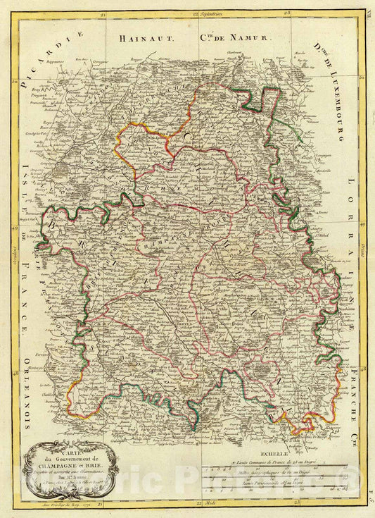 Historic Map : France, 1771 Champagne, Brie. , Vintage Wall Art