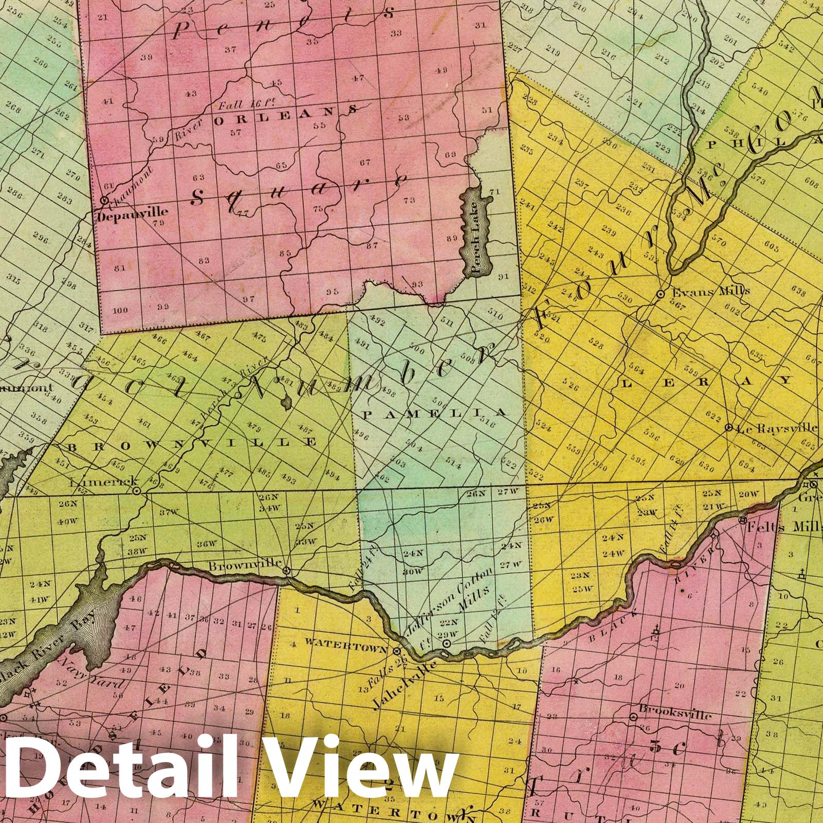 Jefferson County, New York - Physical Map, 1829 - Historical Map Print
