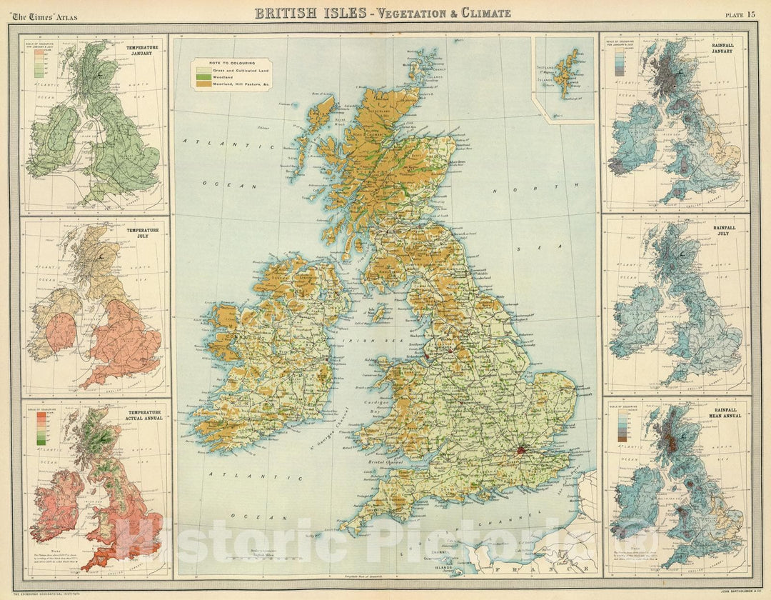 Historic Map : 1922 British Isles - vegetation & climate. - Vintage Wall Art