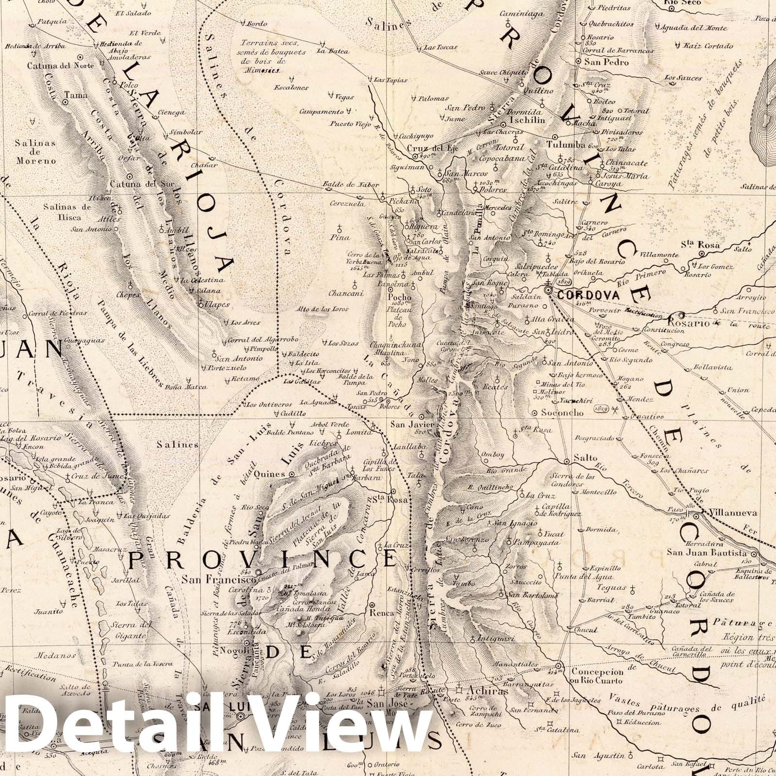 Cordoba and San Luis Provinces, Argentina, 1873 - Historical Map Print