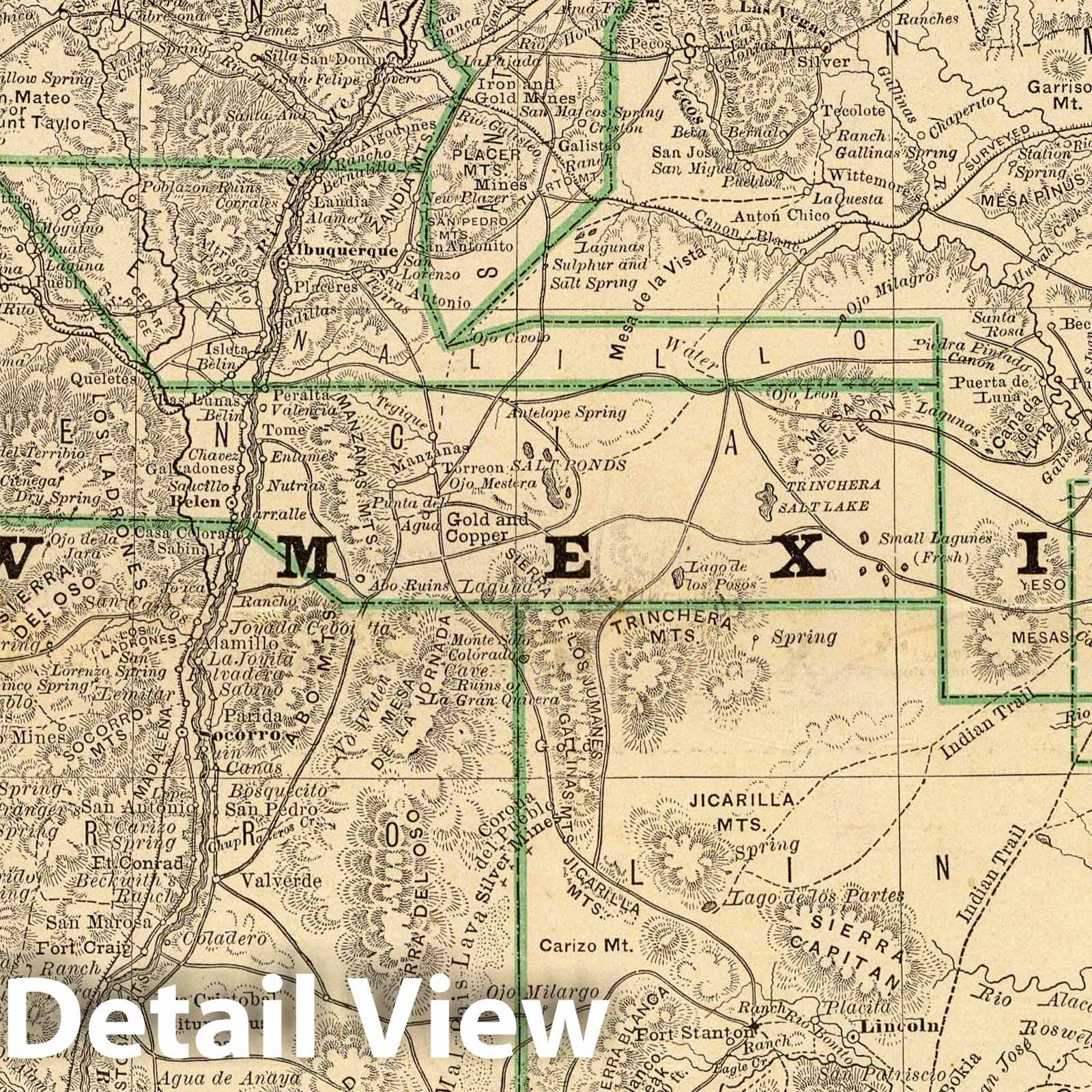 New Mexico - Railroad Map, 1879 - Rand McNally Historical Map Print