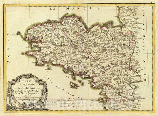 Historic Map : France, 1786 Bretagne. , Vintage Wall Art