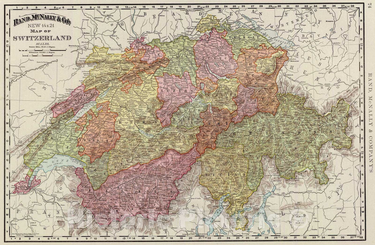 Historic Map : 1897 Switzerland. - Vintage Wall Art