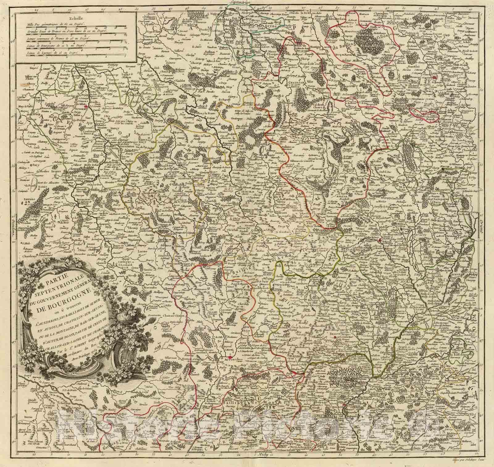 Historic Map : France, 1752 Bourgogne septentrionale. , Vintage Wall Art