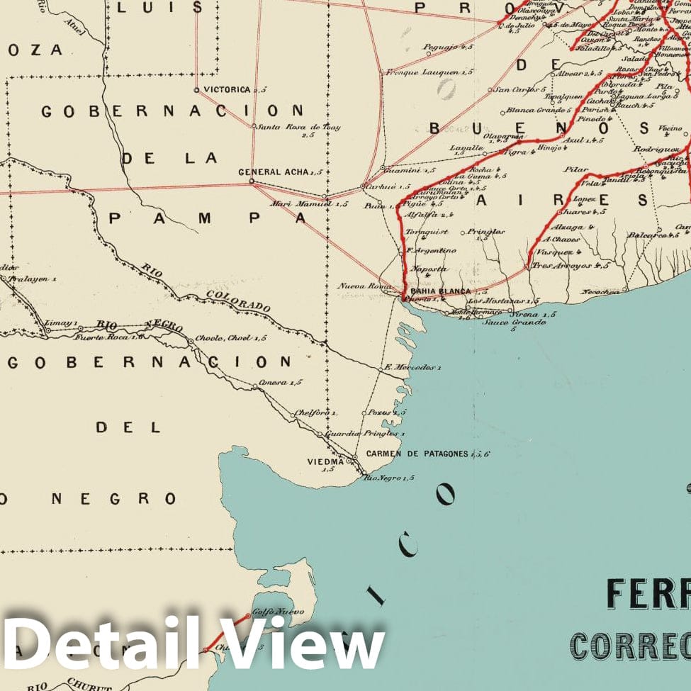 Argentina - Railroad Map, 1888 - Historical Map Print
