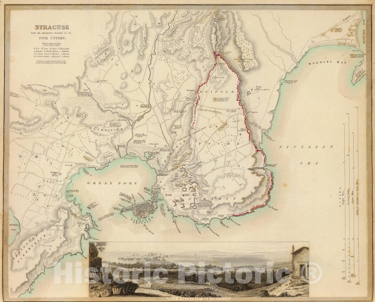 Historic Map : 1839 Syracuse & remaining vestiges of its five cities. - Vintage Wall Art
