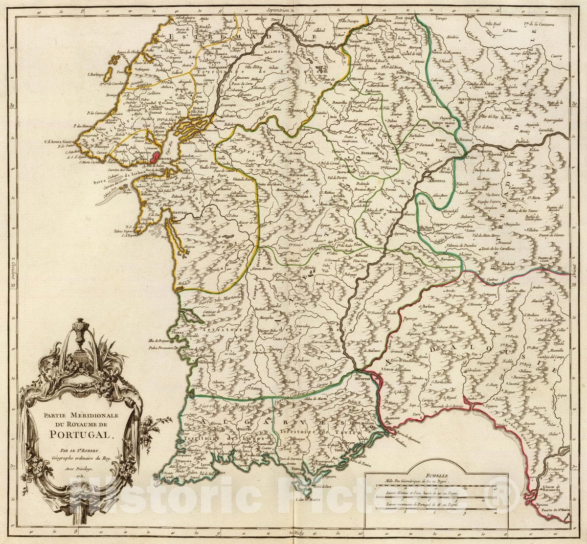 Historic Map : Portugal, 1751 Portugal meridionale. , Vintage Wall Art