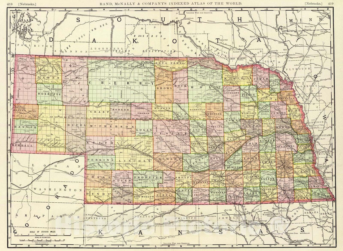 Historic Map : 1897 Nebraska. - Vintage Wall Art